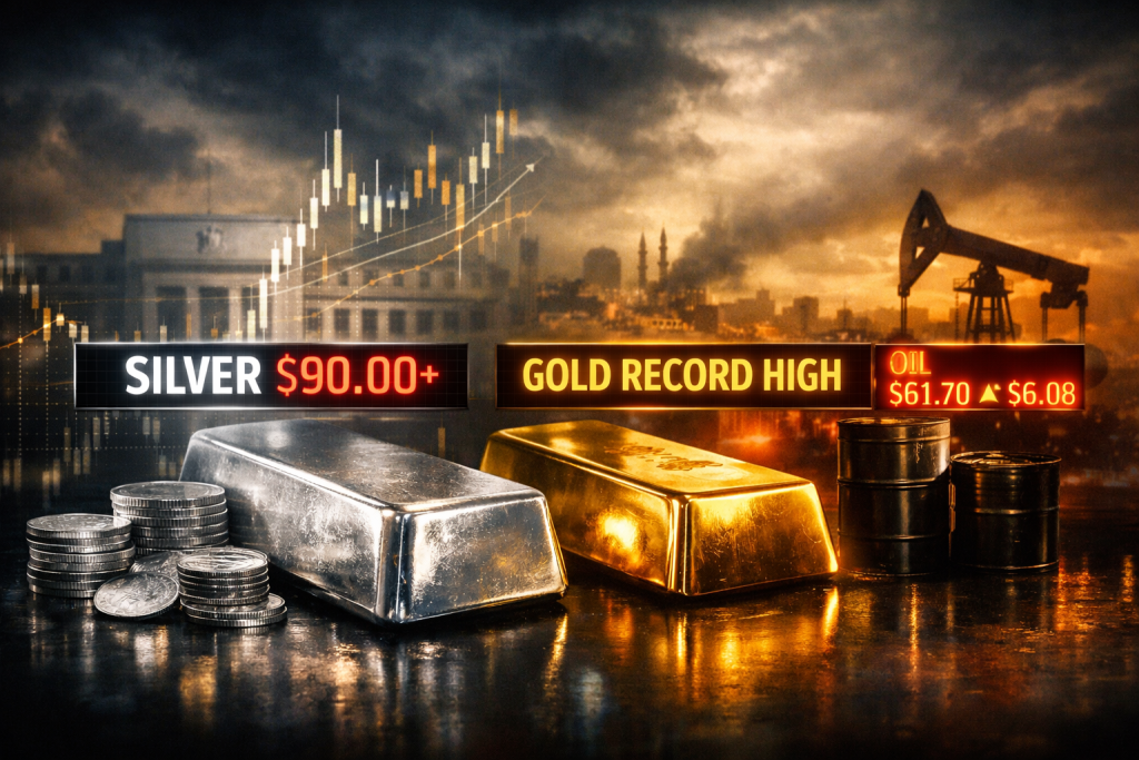 Commodity wrap: silver shatters $90/oz barrier, gold continues rally; oil climbs